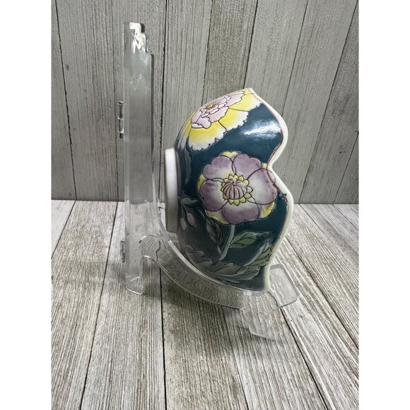 Vtg Chinoiserie Oriental Decorative Bowl Porcelain Painted Teal Floral Pattern - Picture 2 of 7